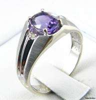 AMETHYST SOLITAIRE RING   1.32ct Oval Cut Diamond Accents 10k White 
