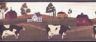 Wallpaper Border American Folk Art Farmhouses & Cows  