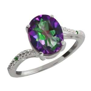  1.61 Ct Oval Green Mystic Topaz and Green Diamond Sterling 