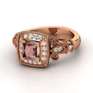   Ring, Princess Red Garnet 14K Rose Gold Ring with Diamond Jewelry