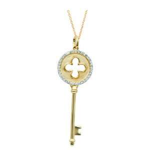 14K Gold over Sterling Silver 0.165ct TDW Diamond Clover in Circle Key 