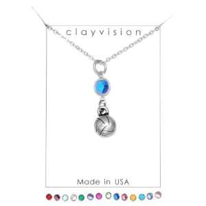 Clayvision Volleyball/Water Polo Charm Necklace with Birthstone/Team 