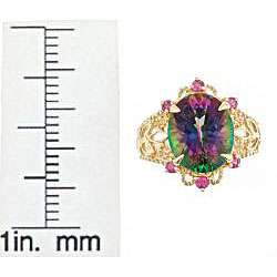 14k Yellow Gold Mystic Topaz and Heated Ruby Ring  