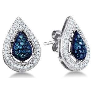 10K White Gold Micro Pave & Channel Set Round White and Blue Diamond 