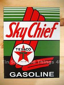 Texaco Sky Chief TIN SIGN vtg Gasoline Garage gas pump ad metal wall 
