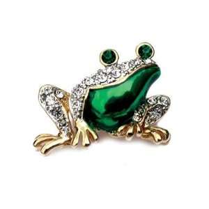  Rhinestone Frog with Green Enamel, Small Jewelry