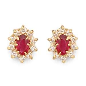  Brand New 0.92 Ct Diamond & Ruby Earring Studs 14K Gold 