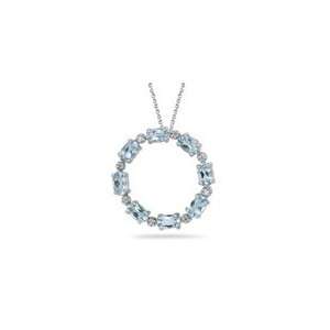  0.06 Cts Diamond & Aquamarine Circle Pendant in 14K White 