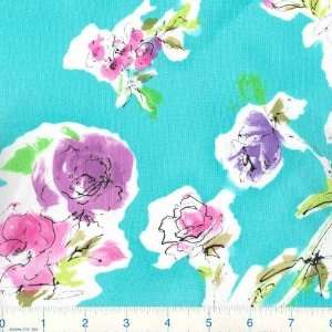  54 Wide Cotton Cambric Summer Floral Turquoise Fabric By 
