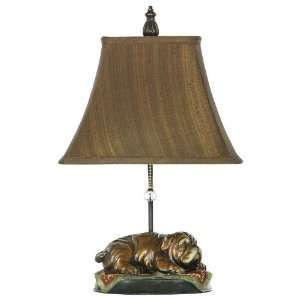   Table lamp bronze finish silk shade bulldog sleeping