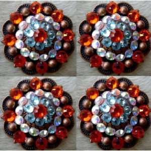    4 BRONZE WITH RED AND SILVER BLING CONCHOS 