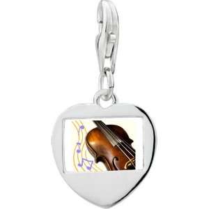   Sterling Silver Gold Plated Music Violoncello Photo Heart Frame Charm