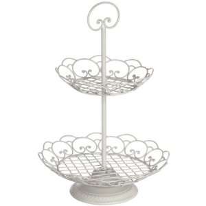 TWO TIER CREAM WIRE CAKE STAND WITH FLUTED SIDES  Kitchen 