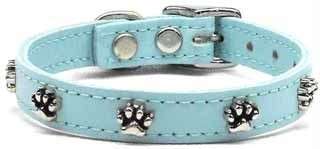 Baby Blue Dog Pet Puppy Soft Leather Paw Print Collar  