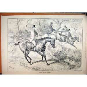  1887 Country Scene Horse Jumping Hedge Refusing Print 