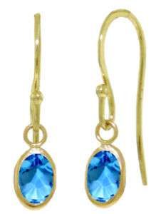  Oval Cut Gemstone Dangle Fish Hook Earrings in 14K Solid Gold  