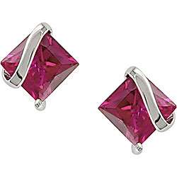 Sterling Silver Created Pink Sapphire Earrings  