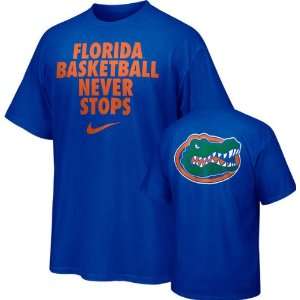   Gators Royal Nike Basketball Never Stops T Shirt