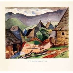  1925 Color Print Moslem Serbia Village Cityscape Landscape 