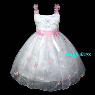 NEW Flower Girl Pageant Wedding Bridesmaid Party Dress White Pink SZ 7 