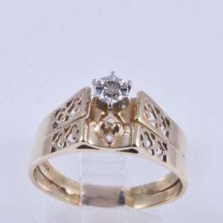 Wedding Ring Set 10Kt Gold Solitaire Diamond Size 9 1/2  