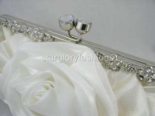 Cream White Crystal Flowers Frame Wedding/Party Clutch  