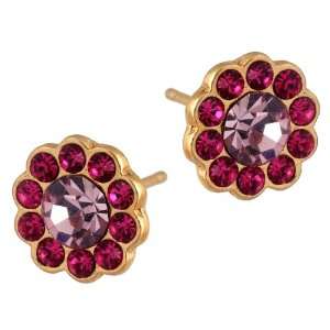 Michal Negrin Stylish Flower Gold Plated Stud Earrings with Fuchsia 