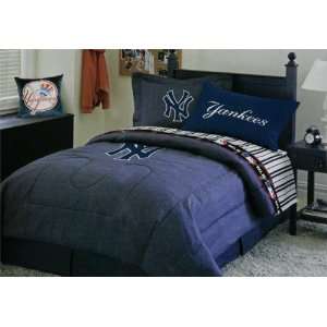  New York Yankees Blue Denim Twin Size Comforter and Sheet 