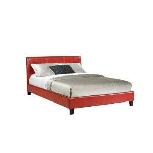   Upholstered Bed Footboard with Rails in Red   Queen