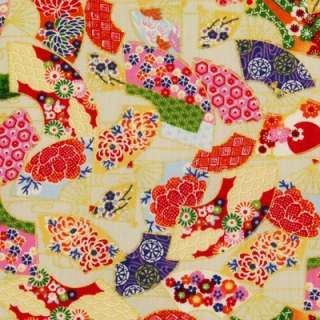 JAPANESE ORIENTAL ART OF FAN AND FLOWER ASIAN RETRO 100% COTTON FABRIC 