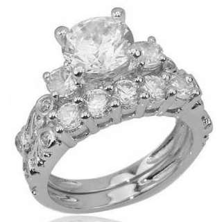   CZ Cubic Zirconia Sterling Silver Wedding/Engagement Ring Set  
