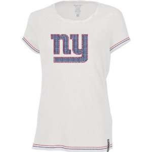  New York Giants  White  Juniors Rhinestar Logo Tee 