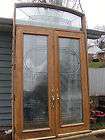 Entry Door Set custom double door with transom and leaded glass oak