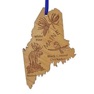   MAINE, Laser Cut and Engraved Wood Christmas Tree Ornament Home