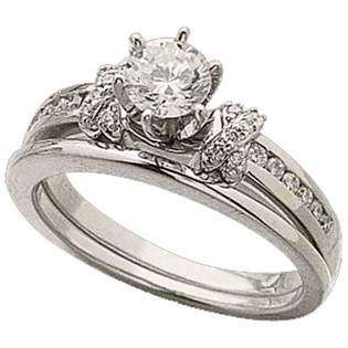 Jewelrydays 14Kt White Gold Diamond Wedding Ring Set (Center stone is 