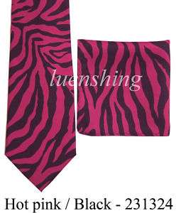 New Zebra animal print polyester neck tie set hot pink  