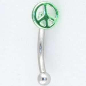  Curved Eyebrow Barbell   Peace Sign 16g 5/16 Green 