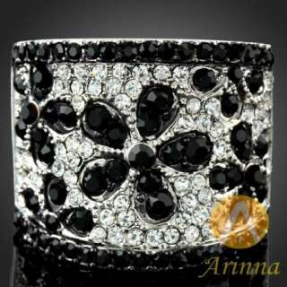 Arinna rich honour black petal white gold GP Swarovski Crystals finger 
