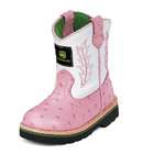 John Deere Girls Pink Ostrich Leather Western Boots Toddler 6