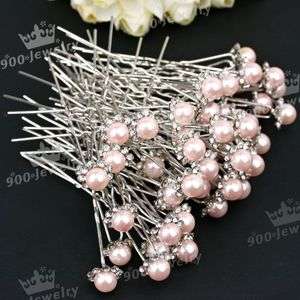   PINK FAUX PEARL CRYSTAL WEDDING PARTY HAIR PIN 50PCS HOT SALE  