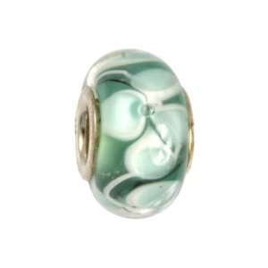 IMPPAC green and white Murano Style Glass Bead, Primrose, 925 Sterling 