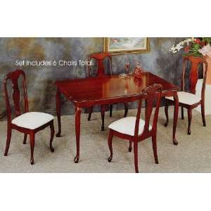 7pc Queen Anne Style Cherry Finish Rectangular Dining Table & Chairs 