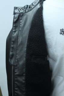 NWT GUESS mens fur lined black motorcycle Jacket Coat Faux Leather 