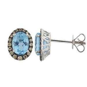  14K White Gold Blue Topaz Diamond Earrings (Brown color) Jewelry