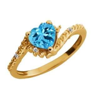   Ct Genuine Heart Shape Swiss Blue Topaz Gemstone 10k Yellow Gold Ring