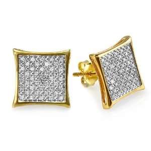 com 18k Gold Plated Sterling Silver Round Diamond Two Tone Stud Kite 