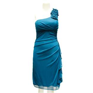 Ladies Teal Blue Floral One Shoulder Cocktail Dress  FBS Clothing 