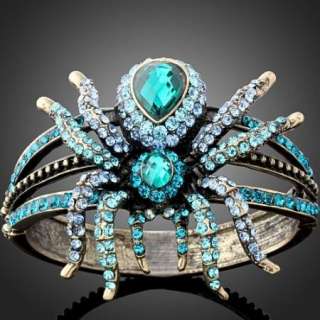ARINNA Blue Swarovski Crystal Spider Hinge Bangle Cuff  
