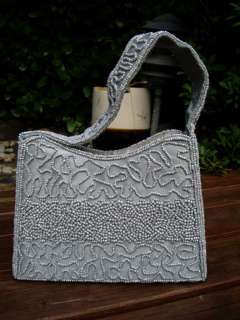 Vintage CARLO FELLINI Gray Beaded Evening Bag Purse  