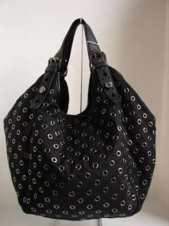   Black Nylon/Leather w/Gromets Bag/Tote/Shoulder Bag/Hobo  